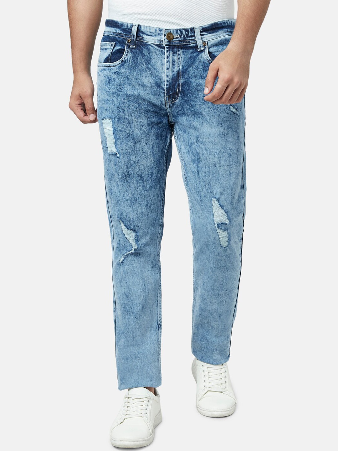 

YU by Pantaloons Men Blue Slim Fit Mildly Distressed Heavy Fade Acid Wash Jeans