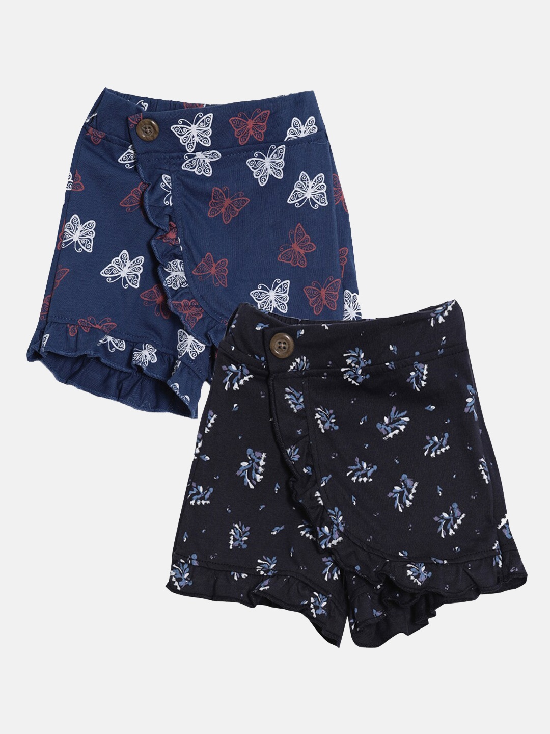 

Kryptic Girls Navy Blue Pack Of 2 Floral Printed Pure Cotton Shorts