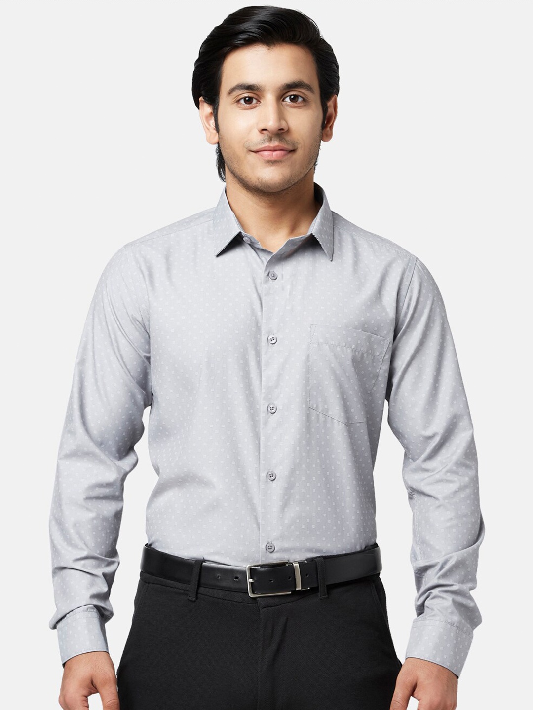 

YU by Pantaloons Men Grey Cotton Slim Fit Printed Formal Shirt