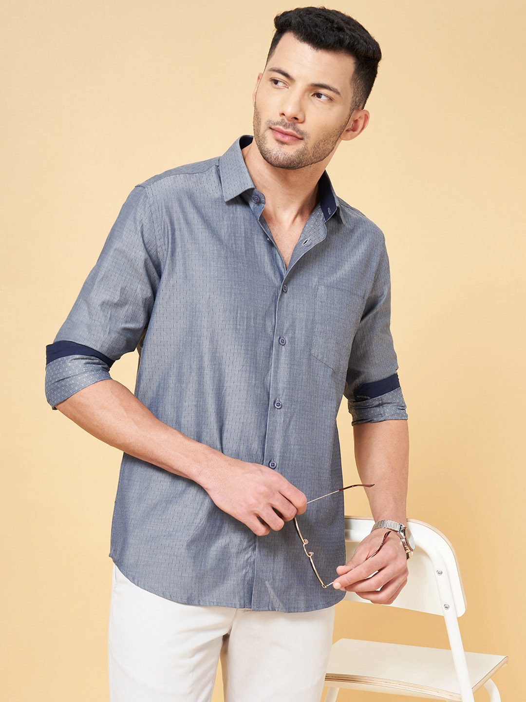 

YU by Pantaloons Men Grey Cotton Slim Fit Party Shirt