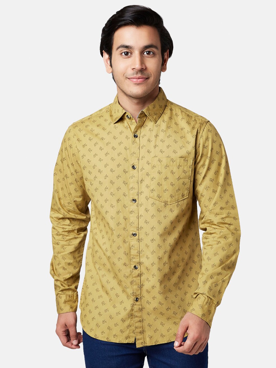 

YU by Pantaloons Men Cotton Slim Fit Printed Casual Shirt, Brown