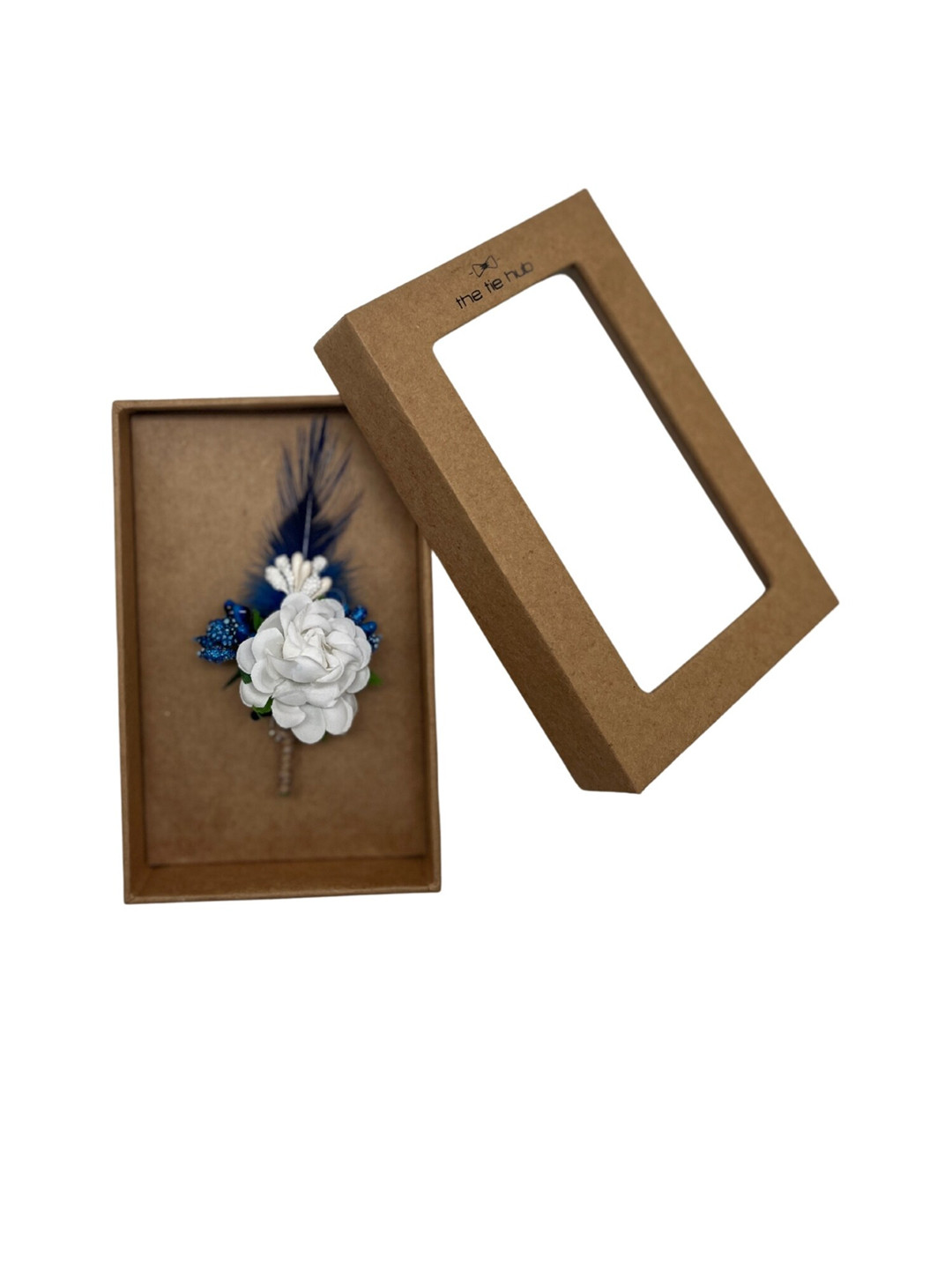 

The Tie Hub Men White & Blue Floral Feather Boutonniere Brooch