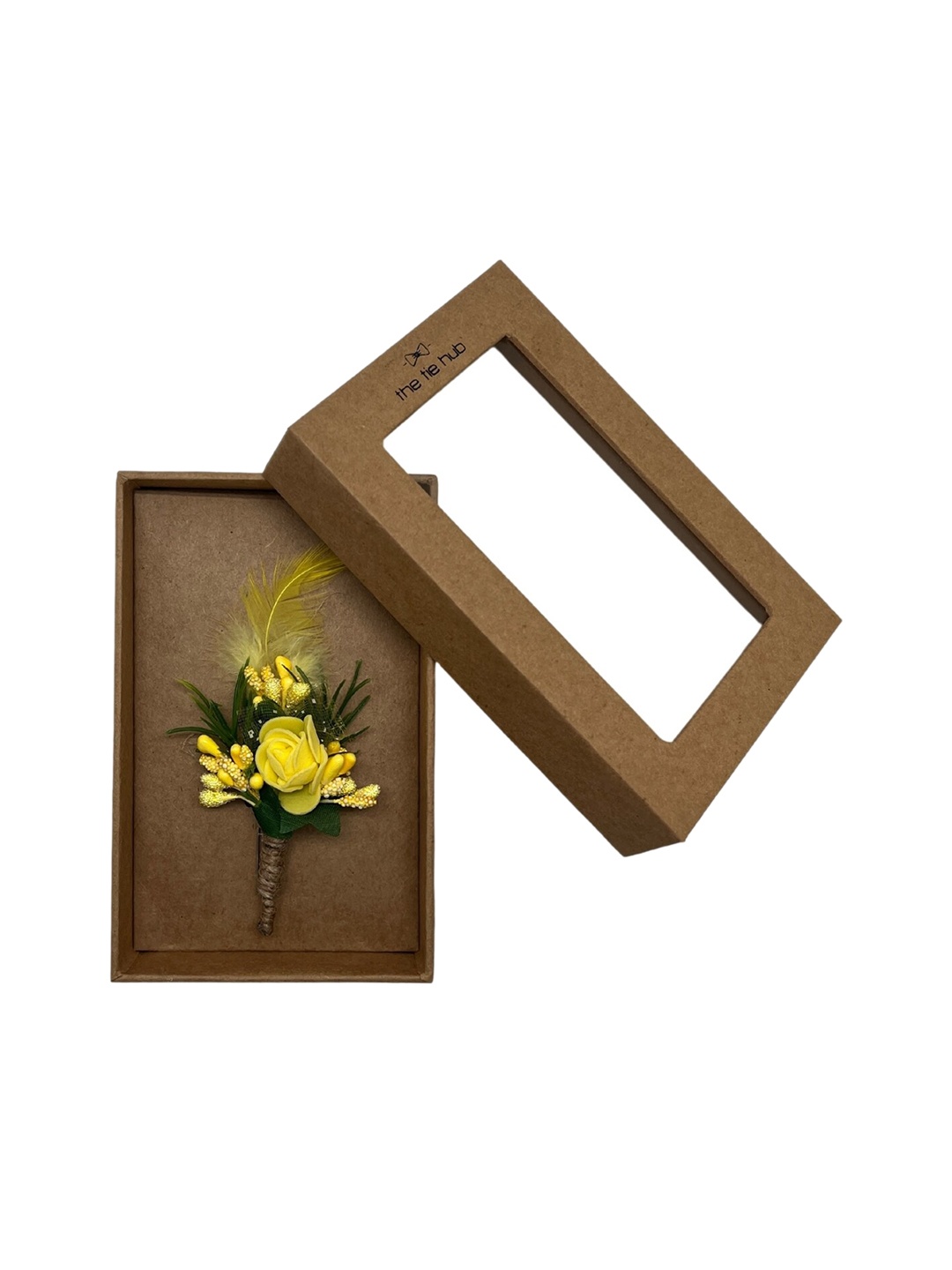 

The Tie Hub Men Yellow & Green Baby Breath Flower Feather Boutonniere Brooch