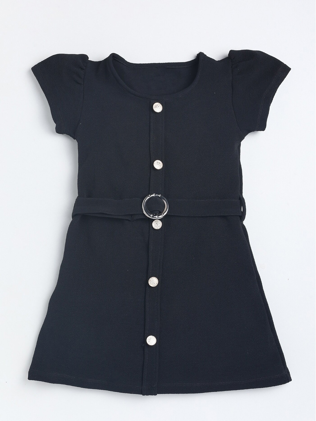 

YK Black Belted Puff Sleeves A-Line Dress