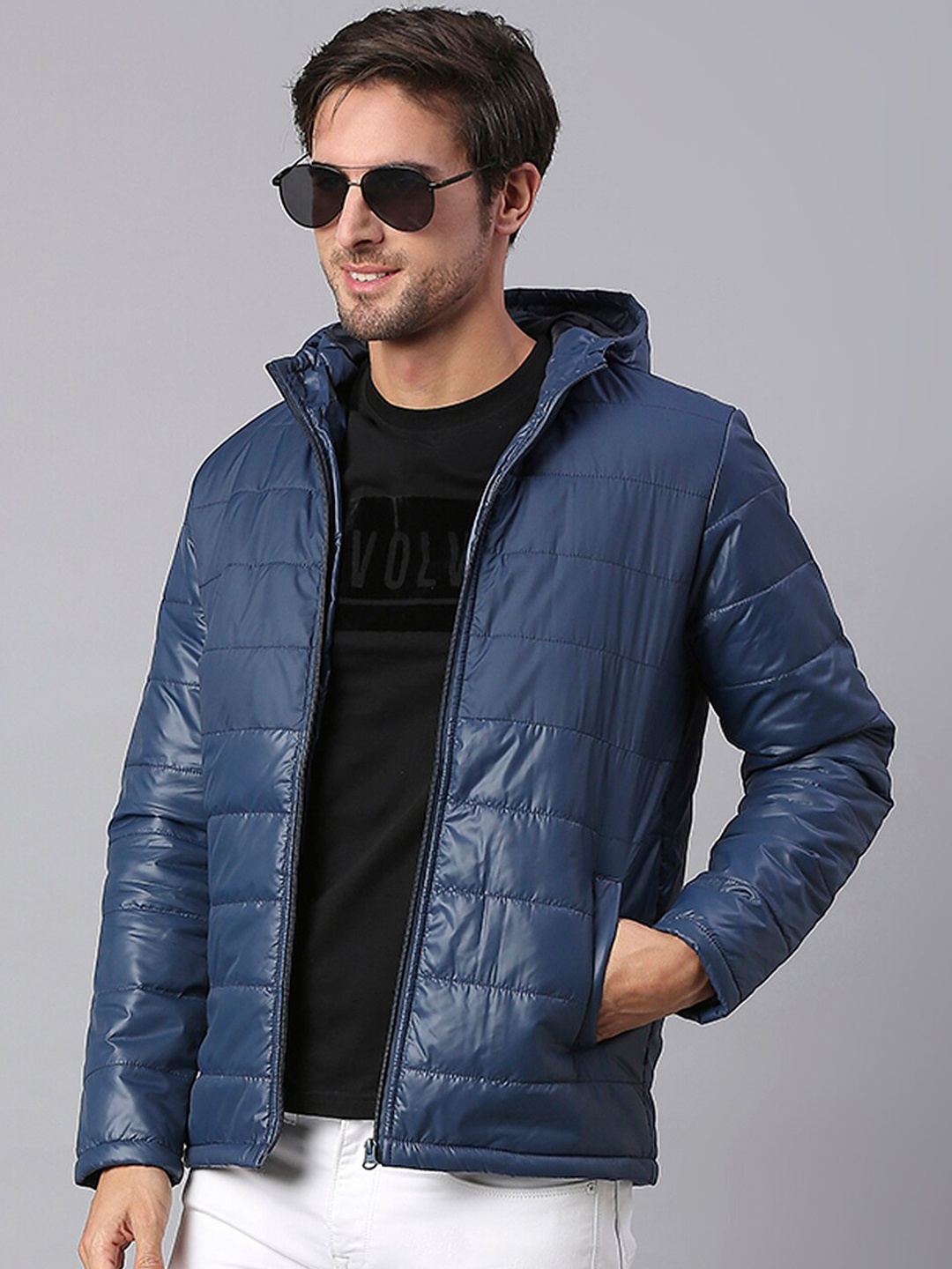 

Dennis Lingo Men Teal Blue Hooded Puffer Jacket