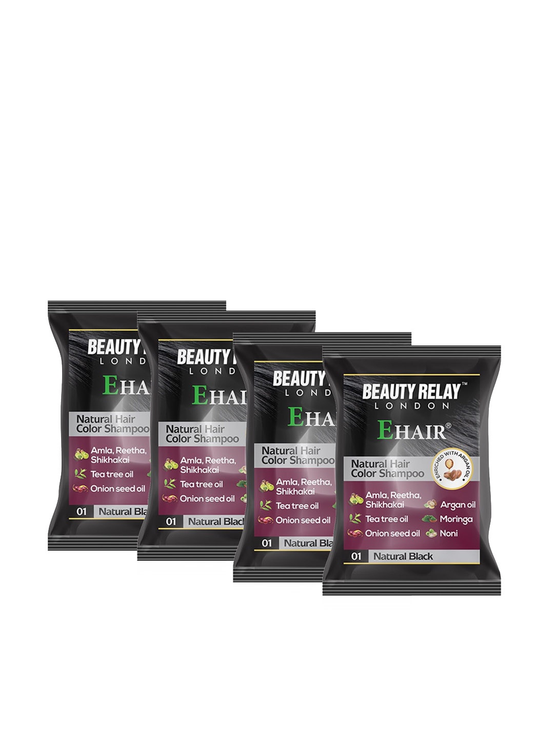 

BeautyRelay Set Of 4 E Hair Natural Hair Color Shampoo Black 20ML Each