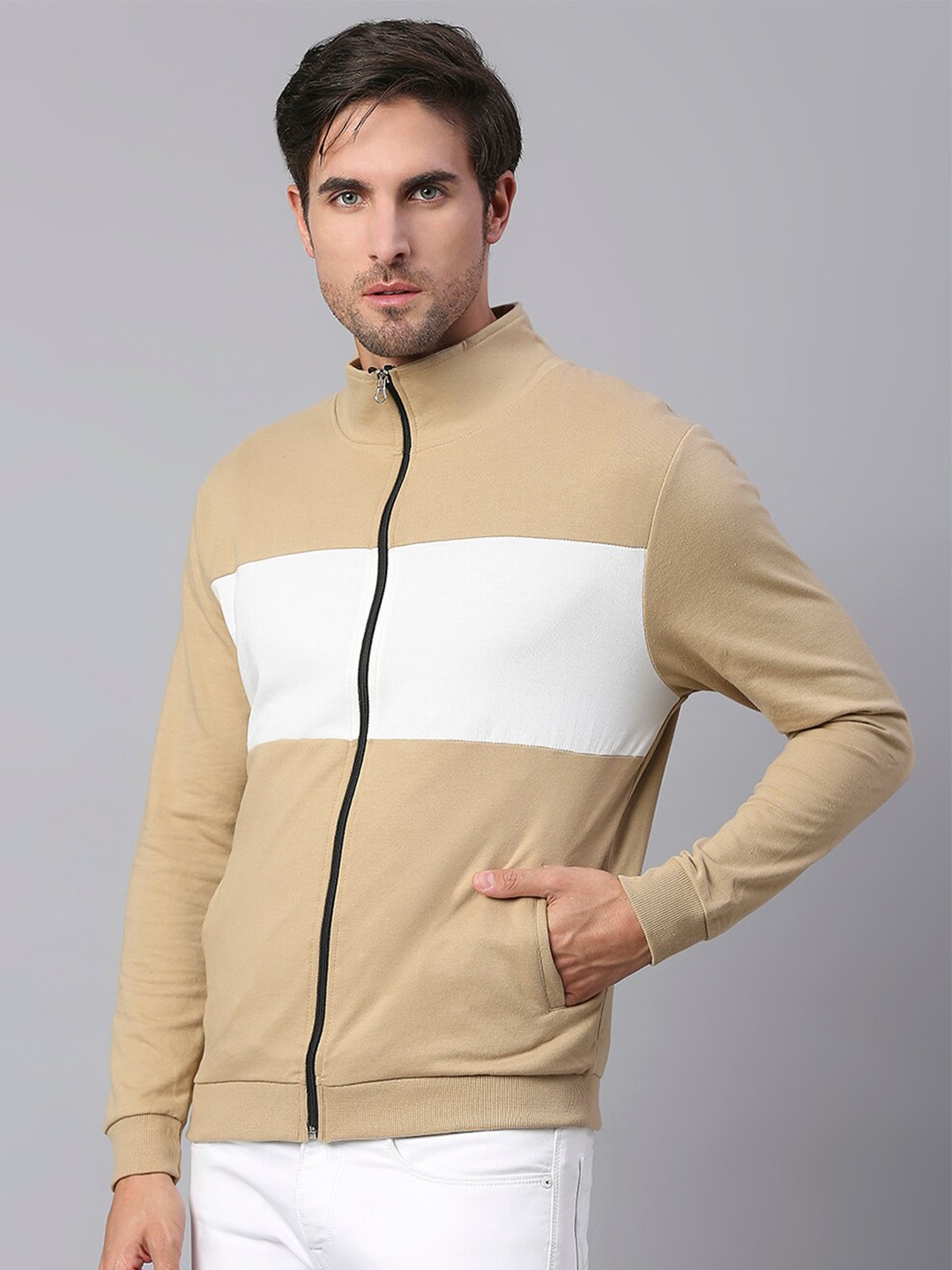 

Dennis Lingo Men Camel Brown Cotton Colourblocked Sweatshirt