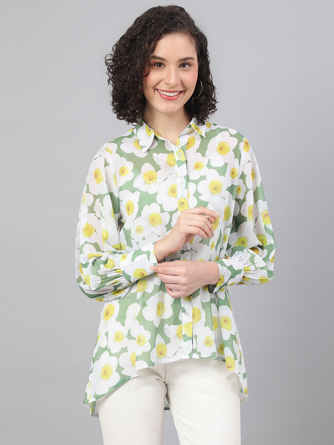 DEEBACO Women Olive Green Premium Floral Printed Casual Shirt