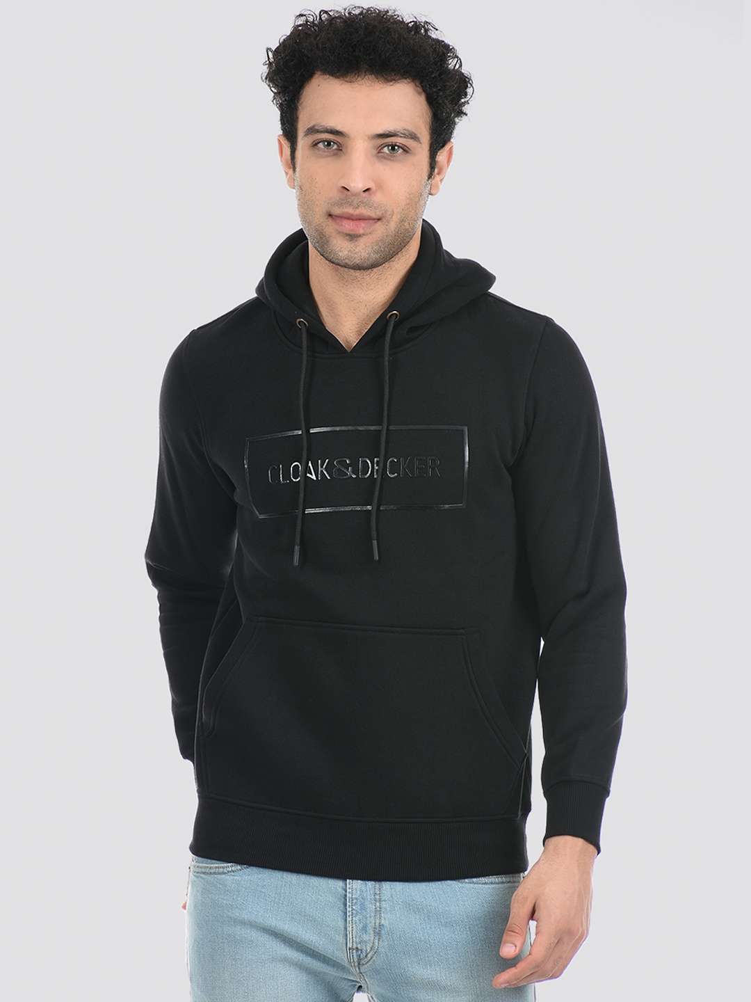 

Cloak & Decker by Monte Carlo Men Black Printed Hooded Cotton Sweatshirt