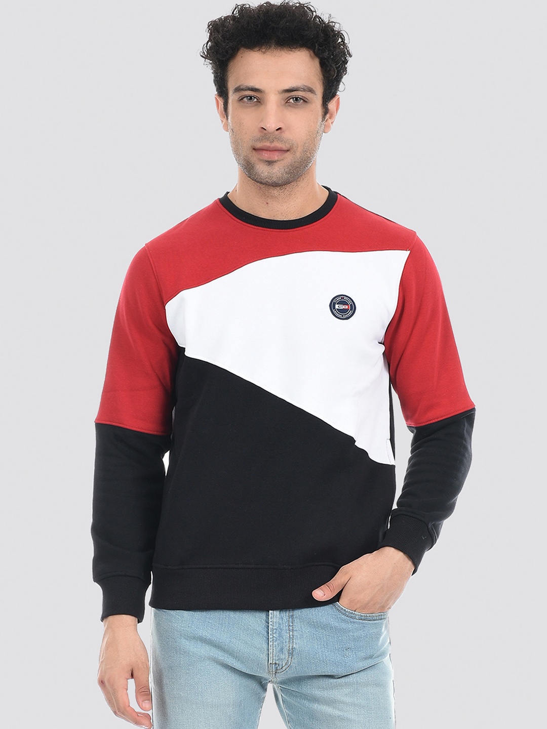 

Cloak & Decker by Monte Carlo Men White & Red Colourblocked Cotton Sweatshirt