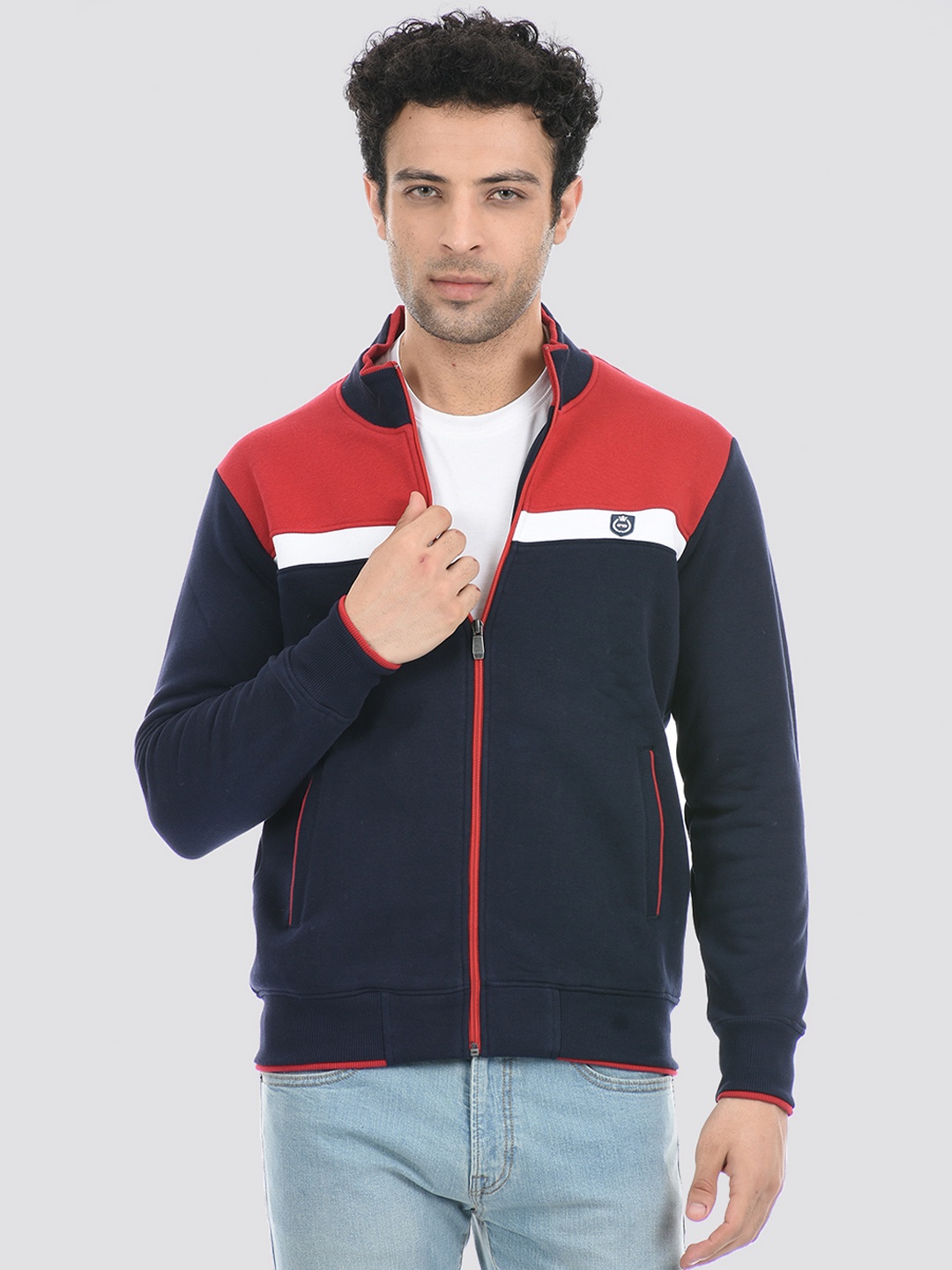 

Cloak & Decker by Monte Carlo Men Navy Blue Colourblocked Cotton Sweatshirt