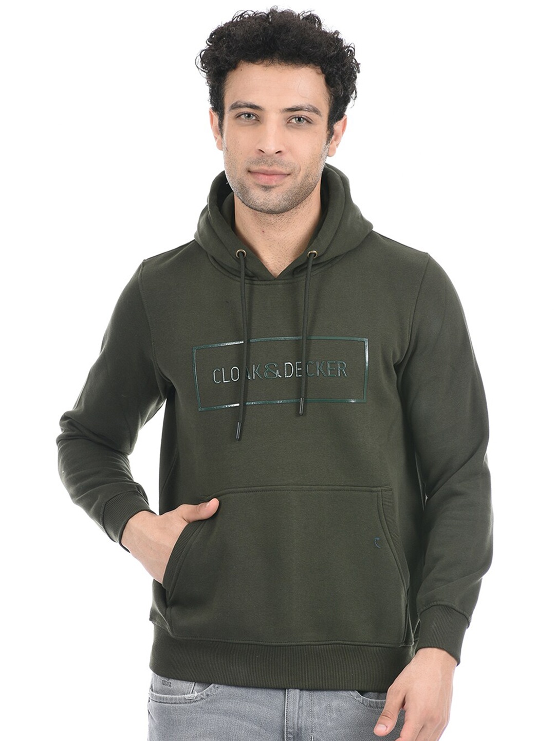 

Cloak & Decker by Monte Carlo Men Green Printed Hooded Cotton Sweatshirt
