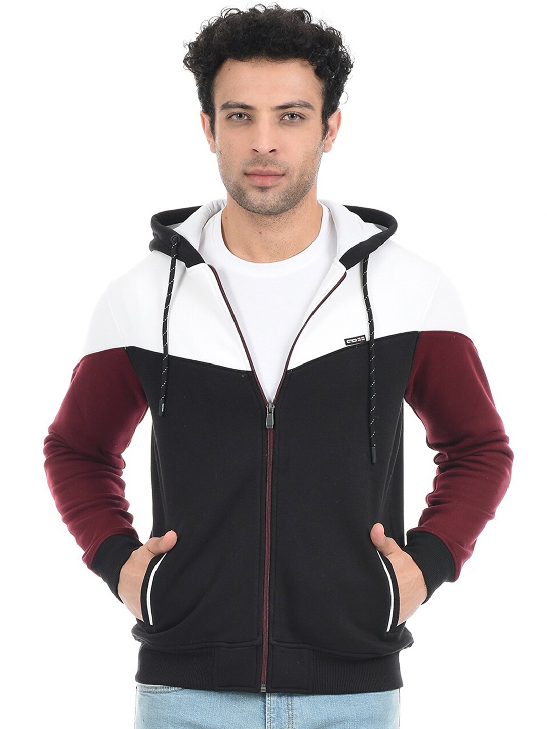 

Cloak & Decker by Monte Carlo Men White Colourblocked Cotton Hooded Sweatshirt