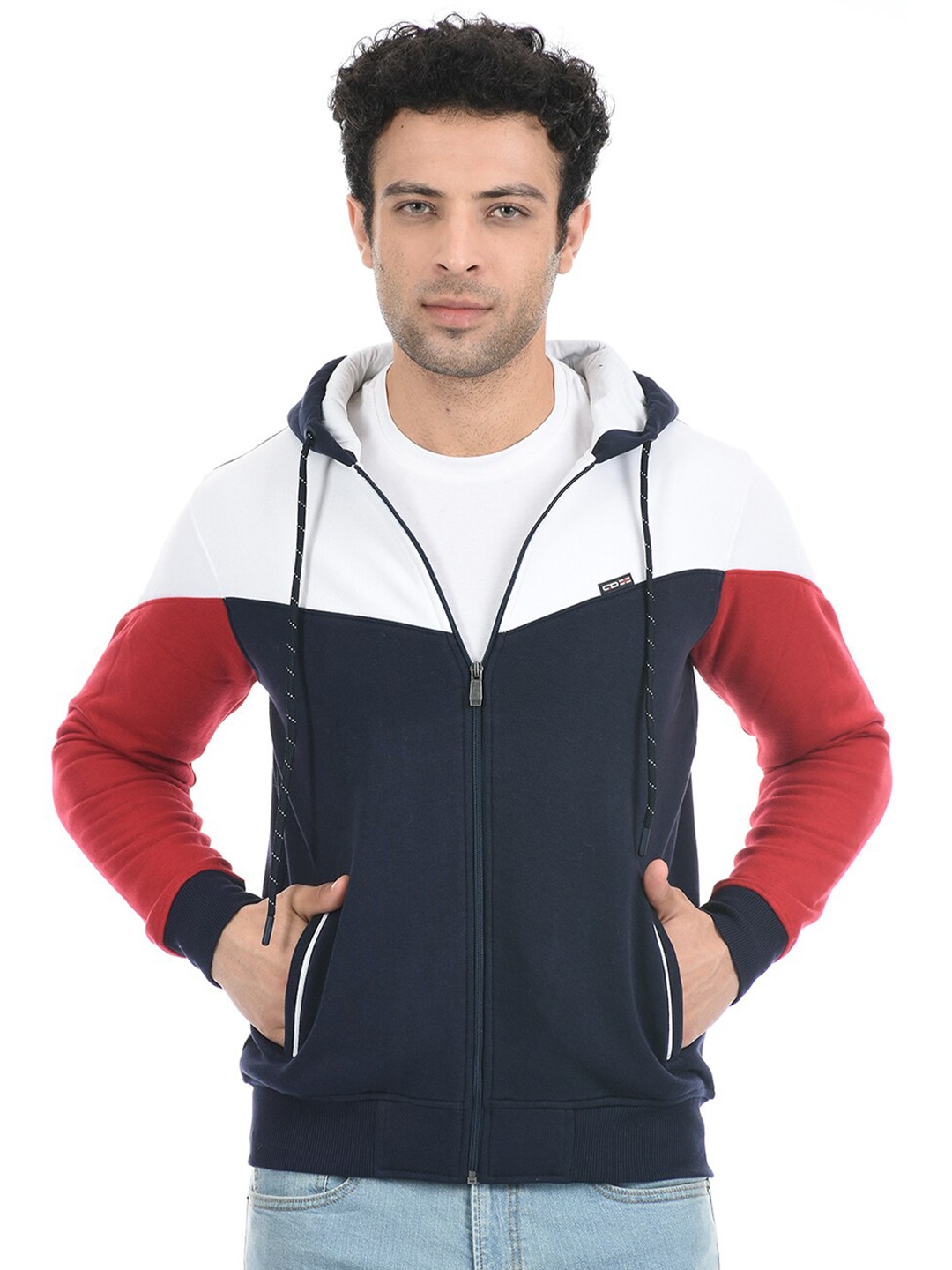 

Cloak & Decker by Monte Carlo Men White Colourblocked Hooded Cotton Sweatshirt