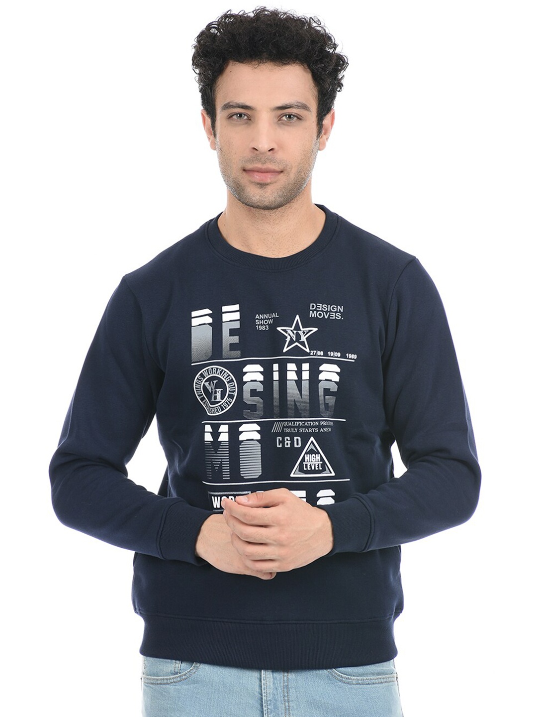 

Cloak & Decker by Monte Carlo Men Navy Blue Printed Cotton Sweatshirt