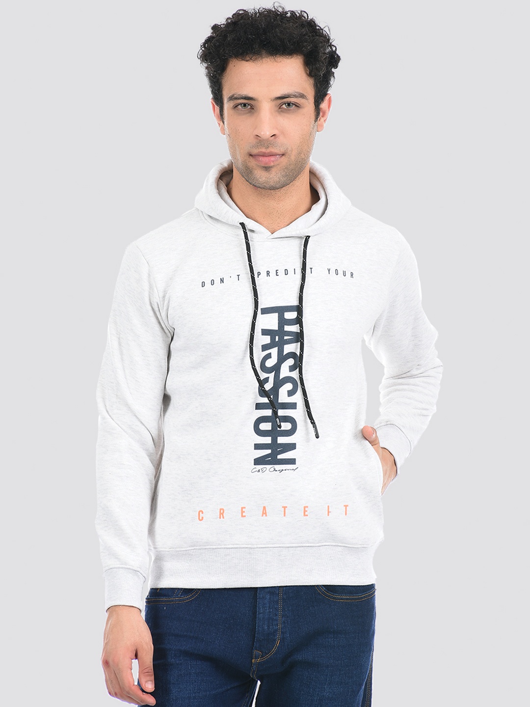 

Cloak & Decker by Monte Carlo Men Grey Cotton Printed Hooded Sweatshirt