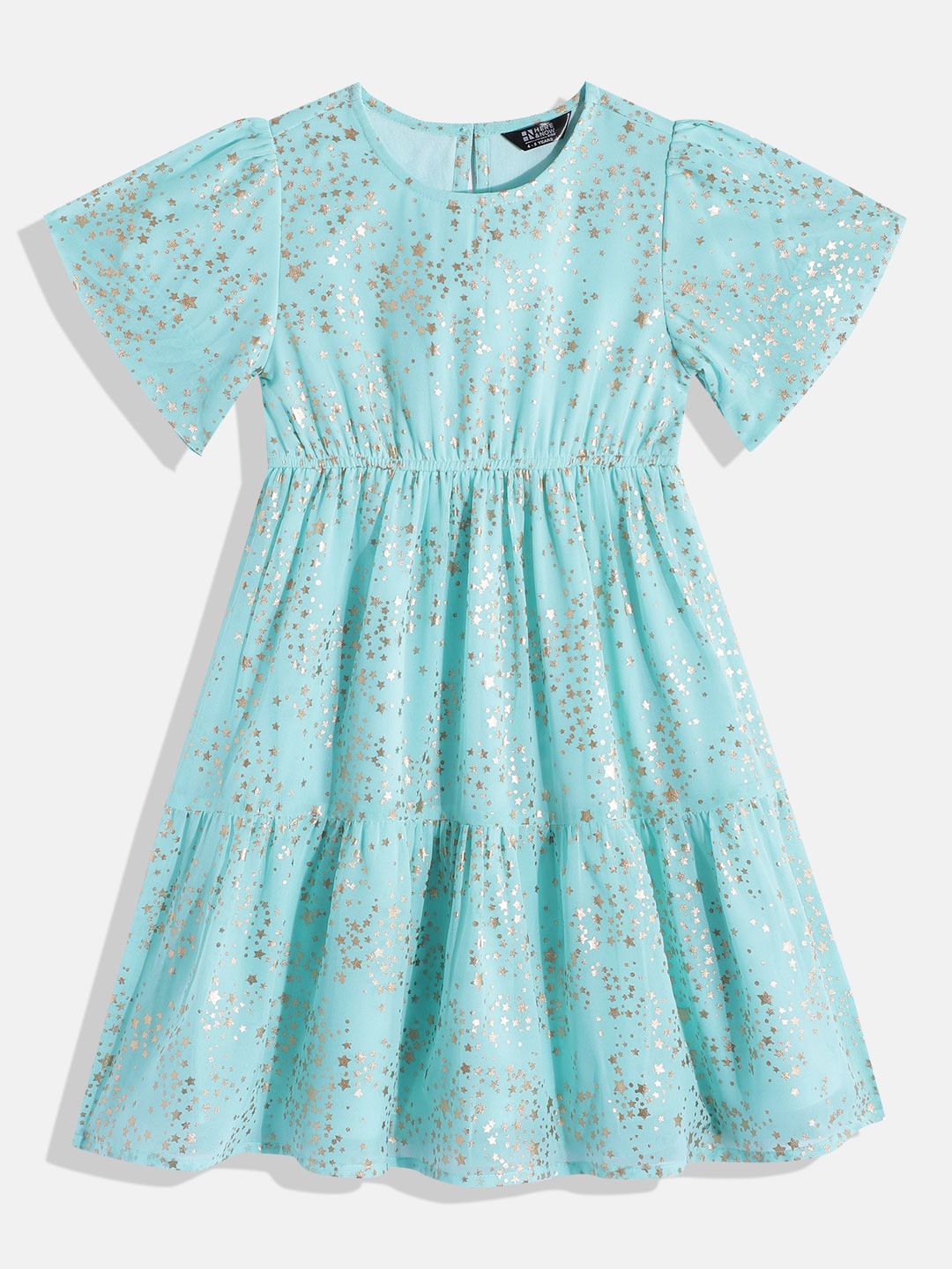 

HERE&NOW Girls Georgette A-Line Midi Dress, Turquoise blue