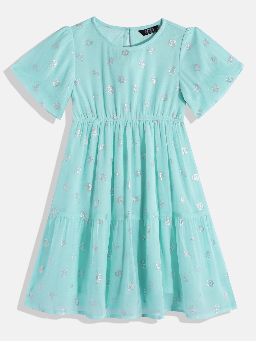 

HERE&NOW Girls Ethnic Motifs Georgette Midi Dress, Sea green