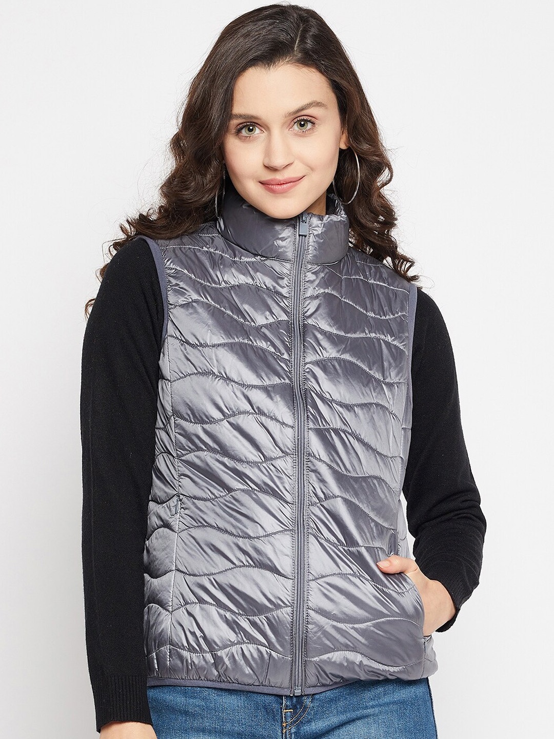 

Madame Women Charcoal Cotton Padded Jacket