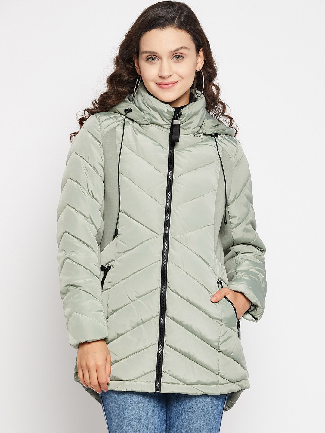 

Madame Women Green Longline Padded Jacket