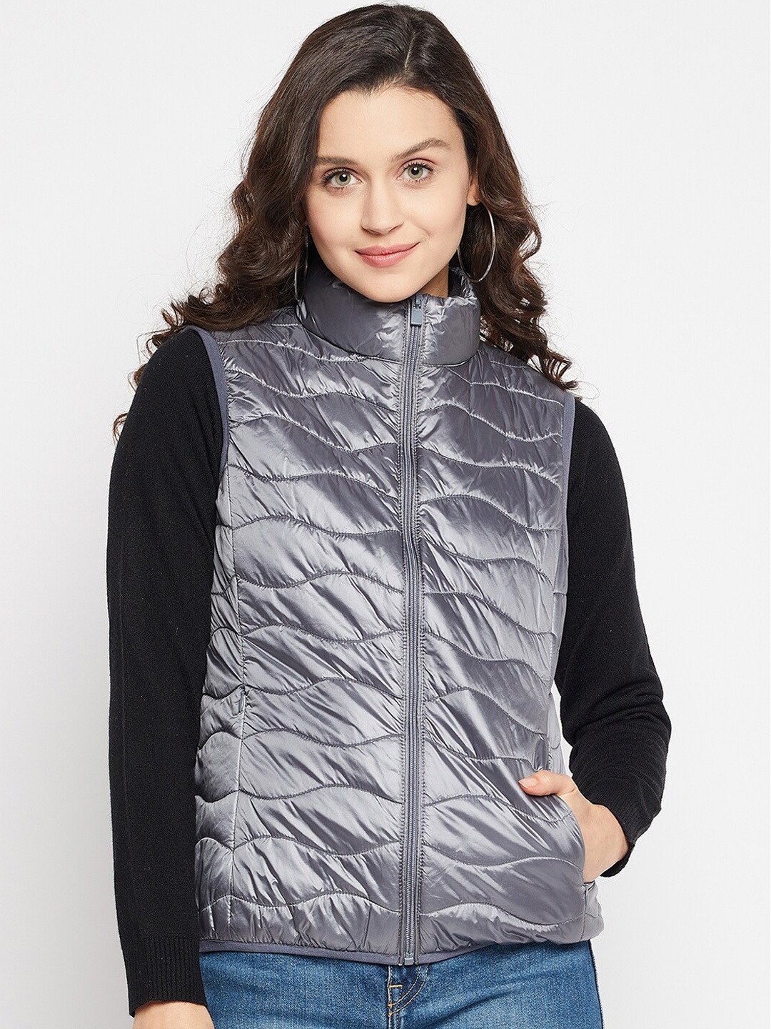 

Madame Women Charcoal Sleeveless Padded Jacket