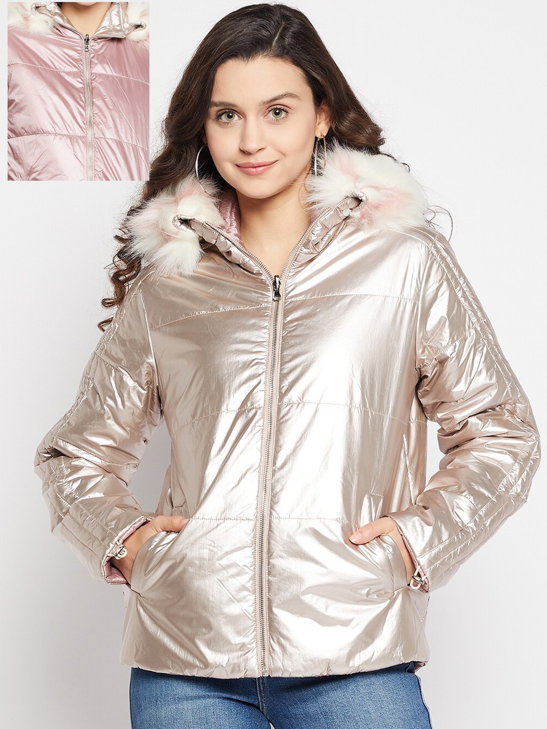 

Madame Women Rose Gold Reversible Padded Jacket