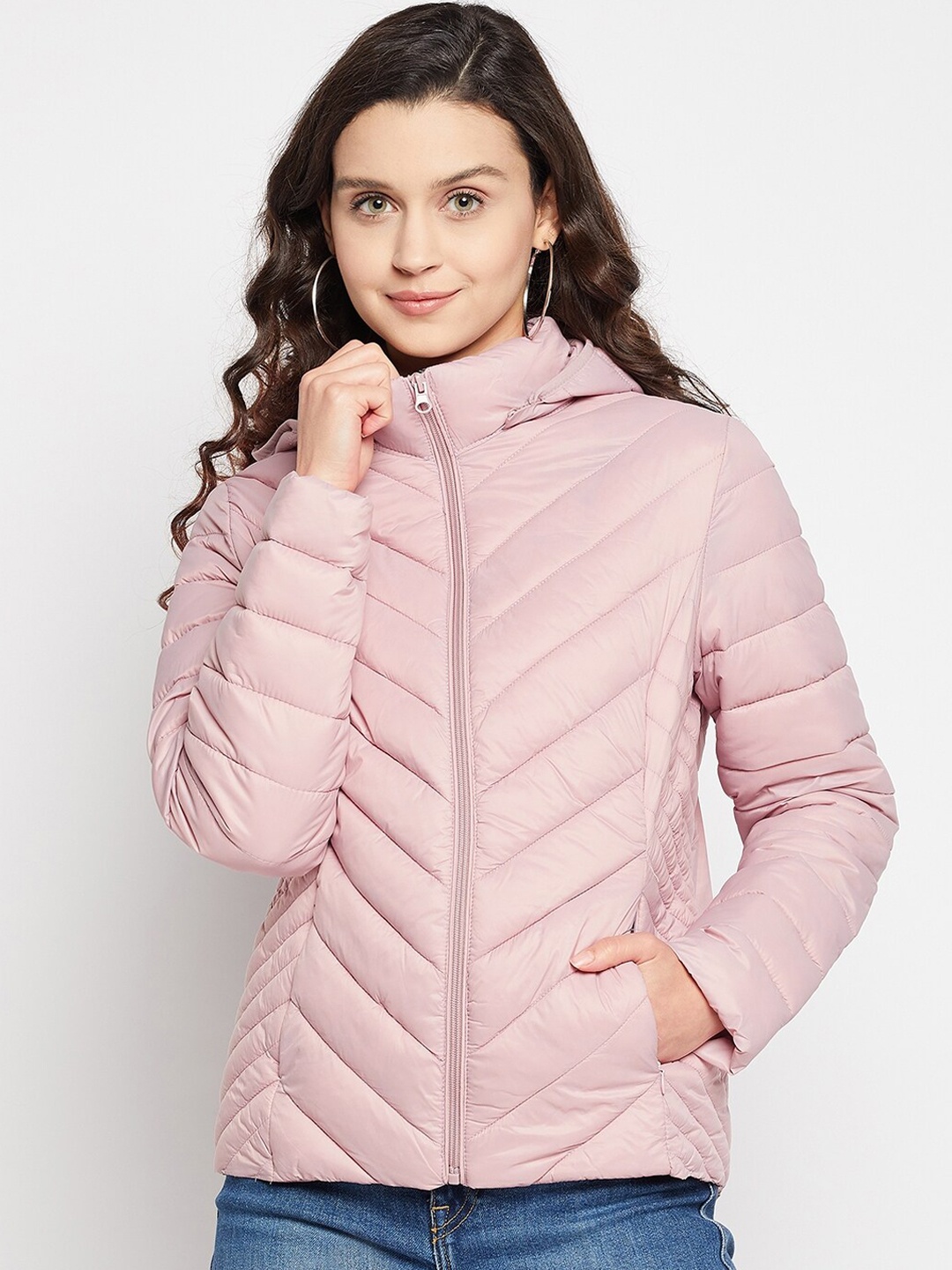 

Madame Women Mauve Hooded Puffer Jacket