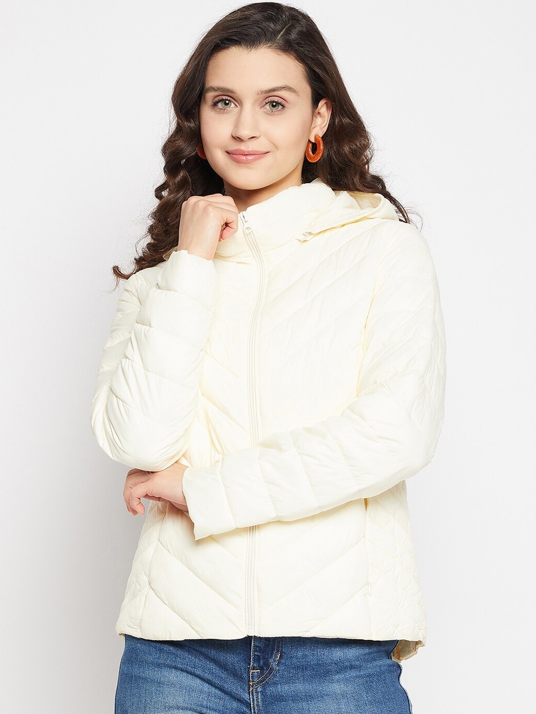 

Madame Women Off White Hooded Padded Jacket