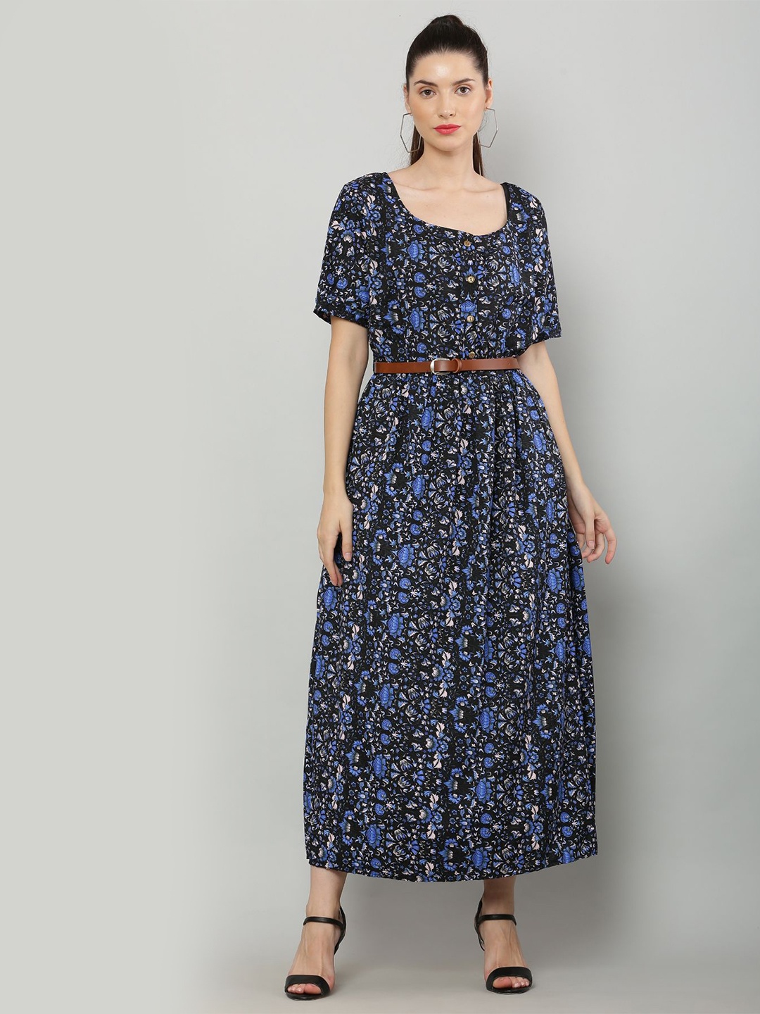 

R Cube Women Blue & Black Ethnic Motifs Printed Maxi Dress