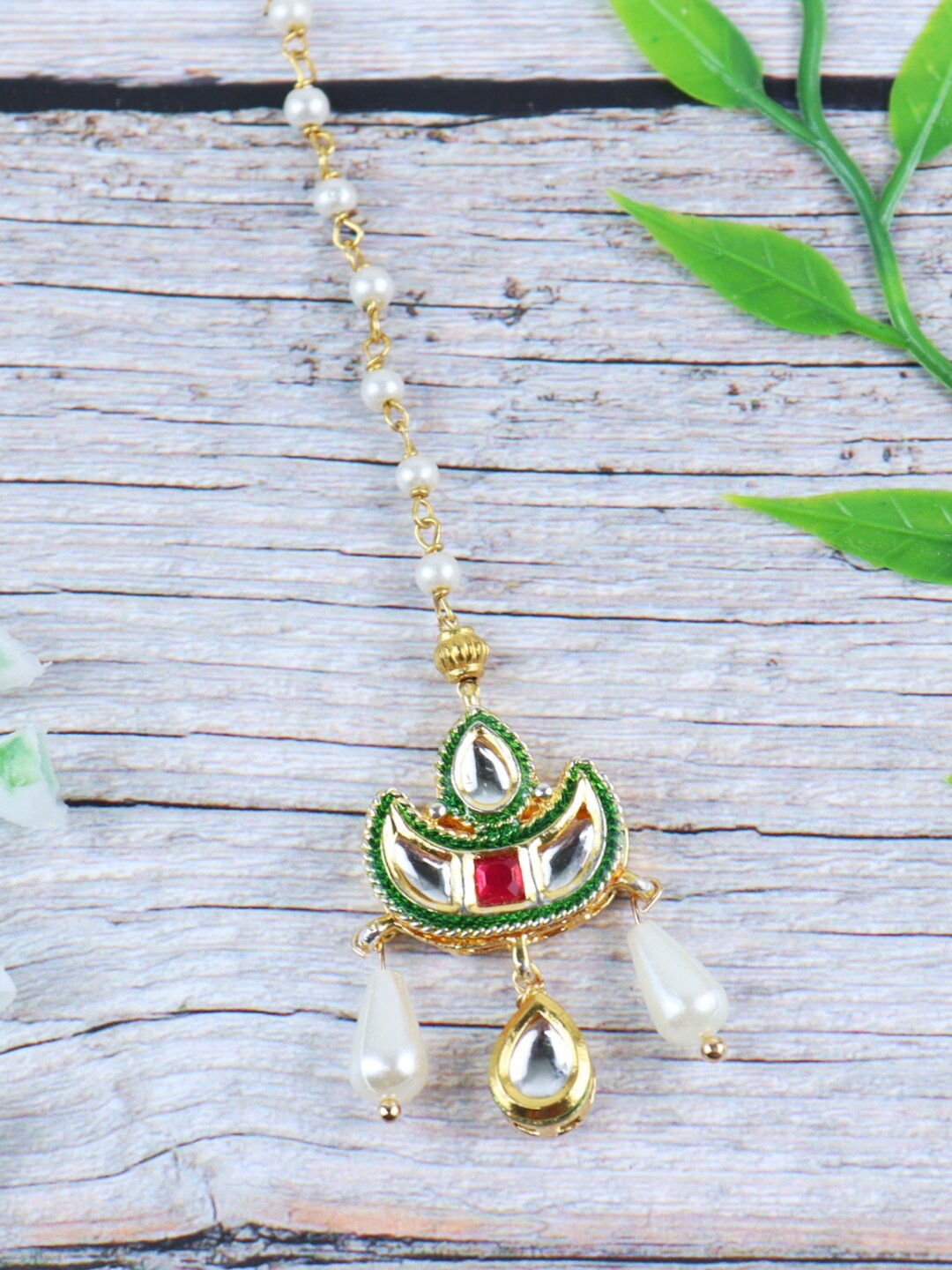 

Asthetika Kids Gold-Plated Kundan Studded Head Jewellery, Green