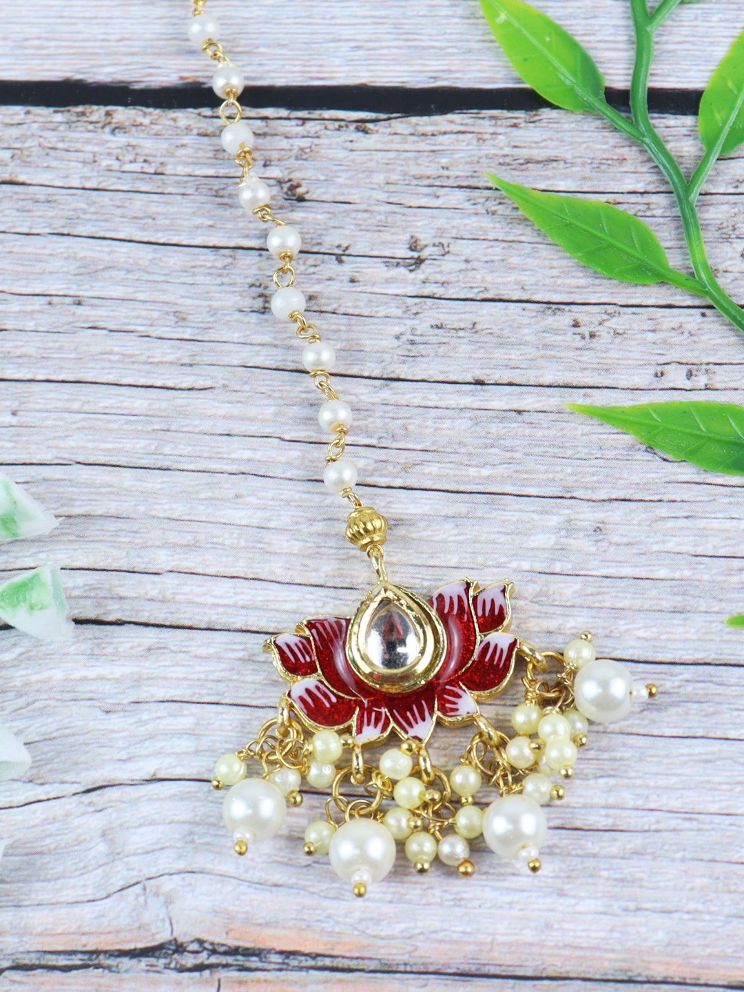 

Asthetika Kids Gold-Plated Gold-Toned Kundan Studded Head Jewellery