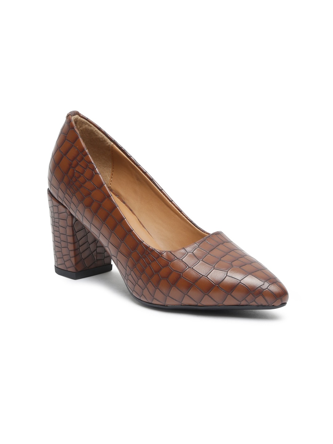 

Bruno Manetti Tan Textured PU Block Pumps