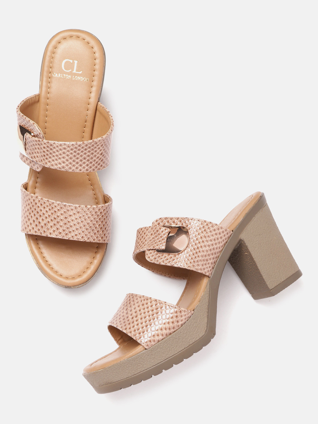 

Carlton London Textured Block Heel Sandals, Beige