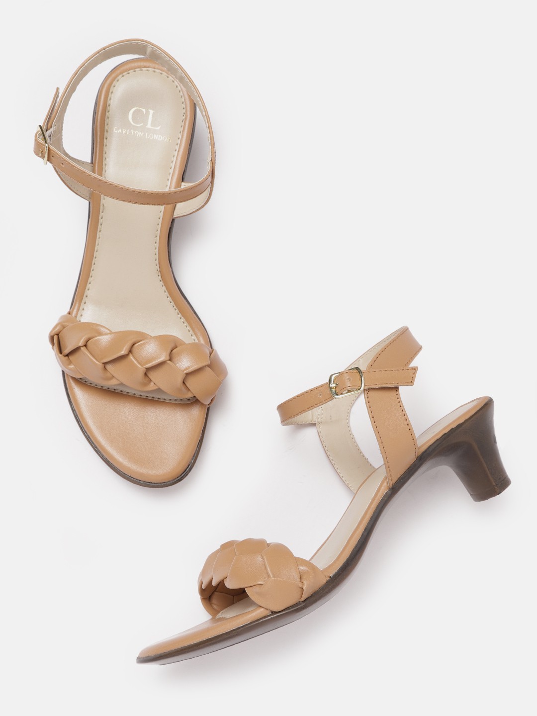 

Carlton London Woven Design Block Heel Sandals, Tan