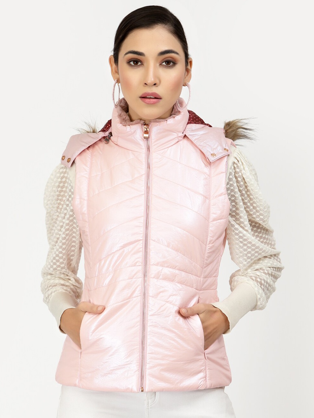 

Juelle Women Pink & Cream-Coloured Bomber Jacket