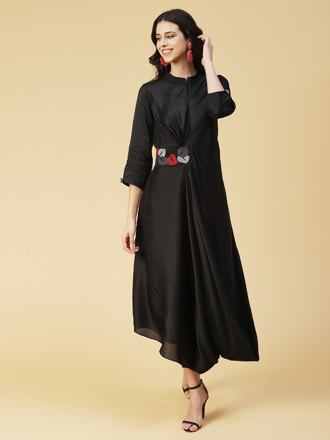 

Envy Me by FASHOR Black Embellished Pure Silk A-Line Maxi Dress