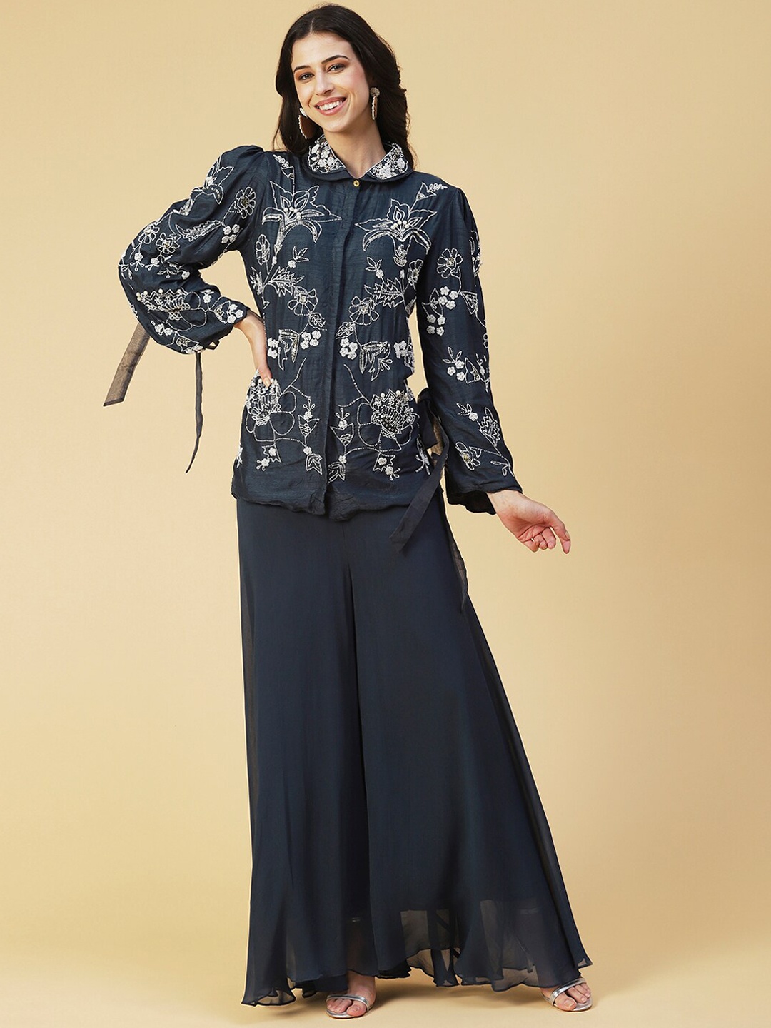 

Envy Me by FASHOR Women Teal Blue Embroidered Standard-Fit Co-Ords