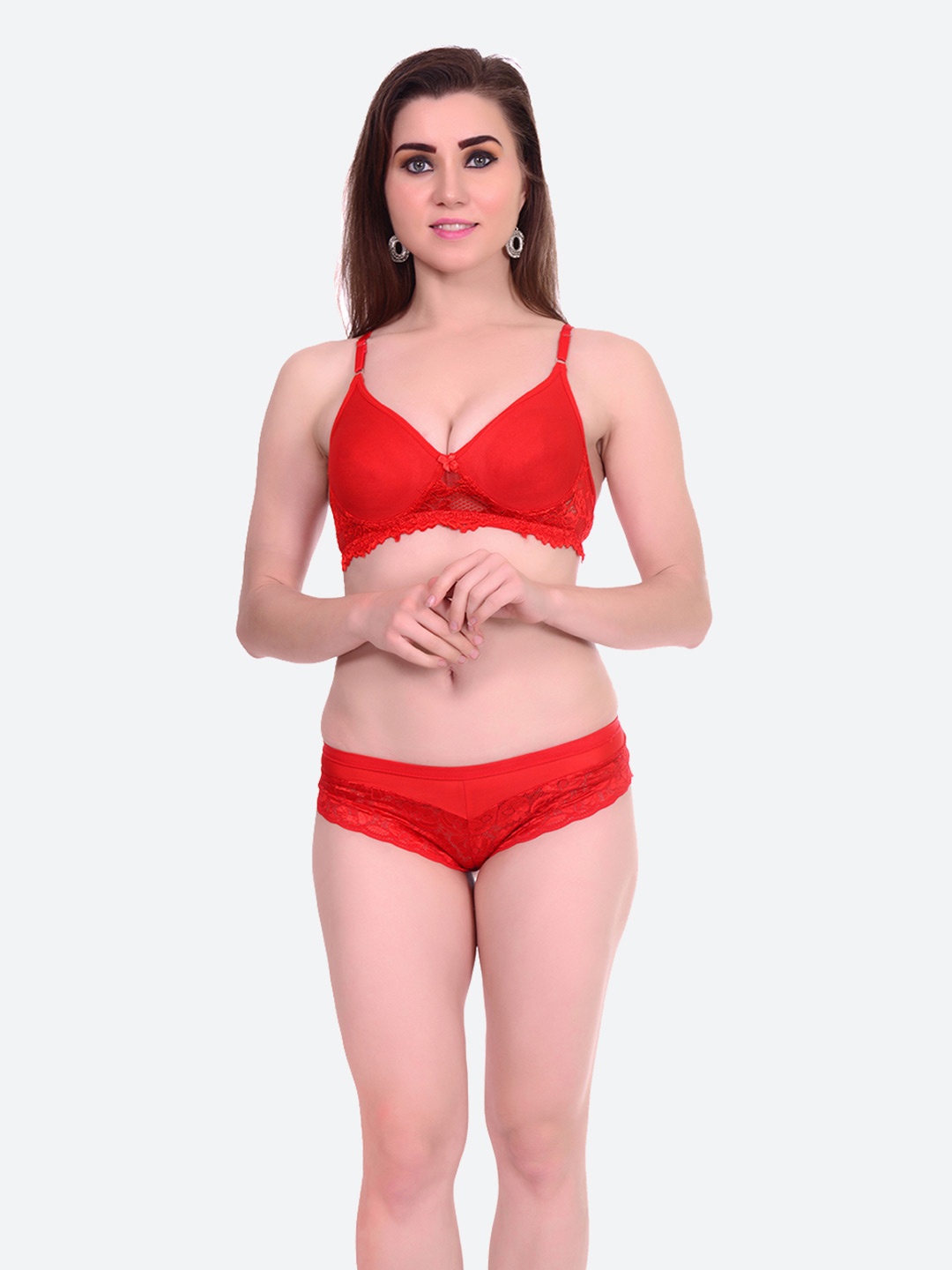 

Fleurt Red Self-Design Lingerie Set