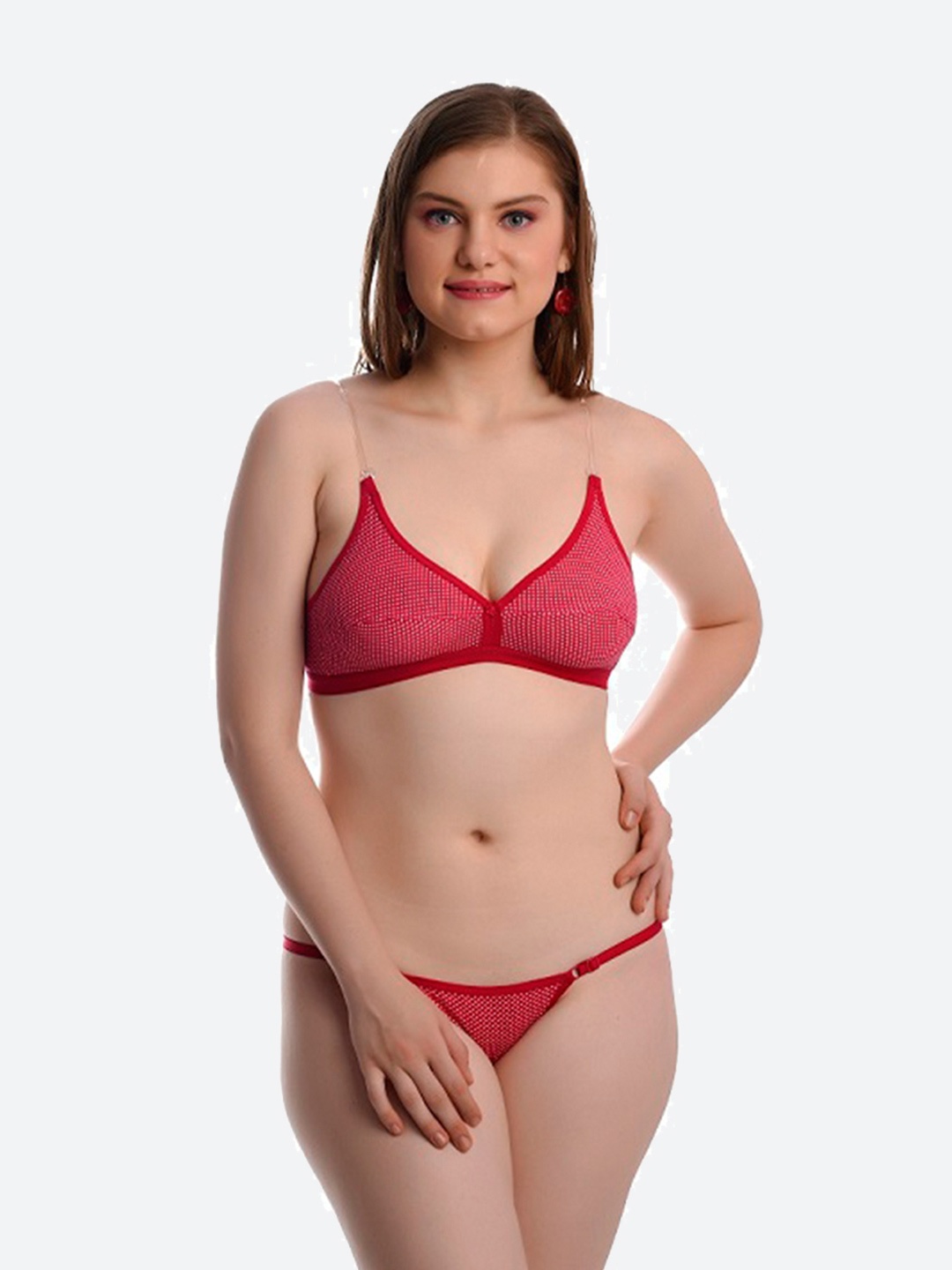 

Fleurt Maroon Self-Design Lingerie Set