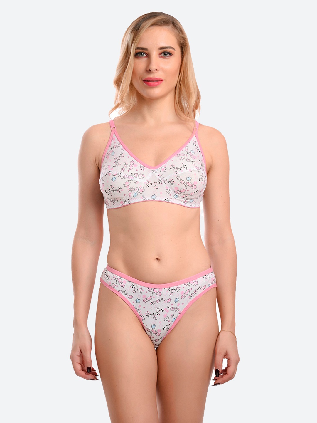 

Fleurt Pink Self-Design Lingerie Set