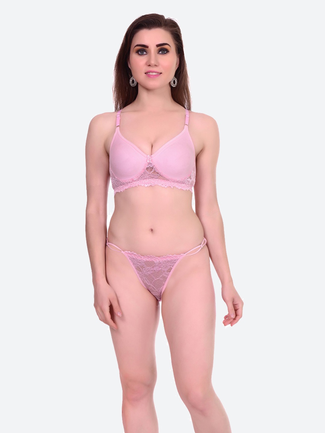 

Fleurt Pink Self-Design Cotton Lingerie Set