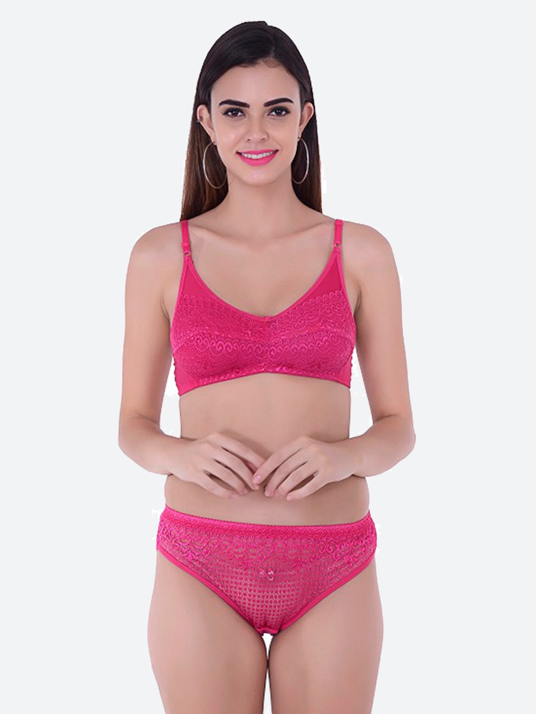 

Fleurt Pink Textured Lingerie Set