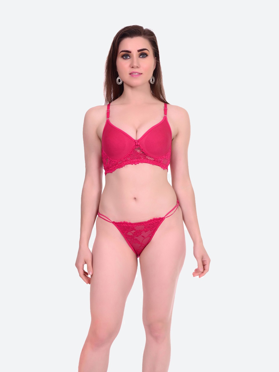 

Fleurt Self-Design Cotton Lingerie Set, Pink