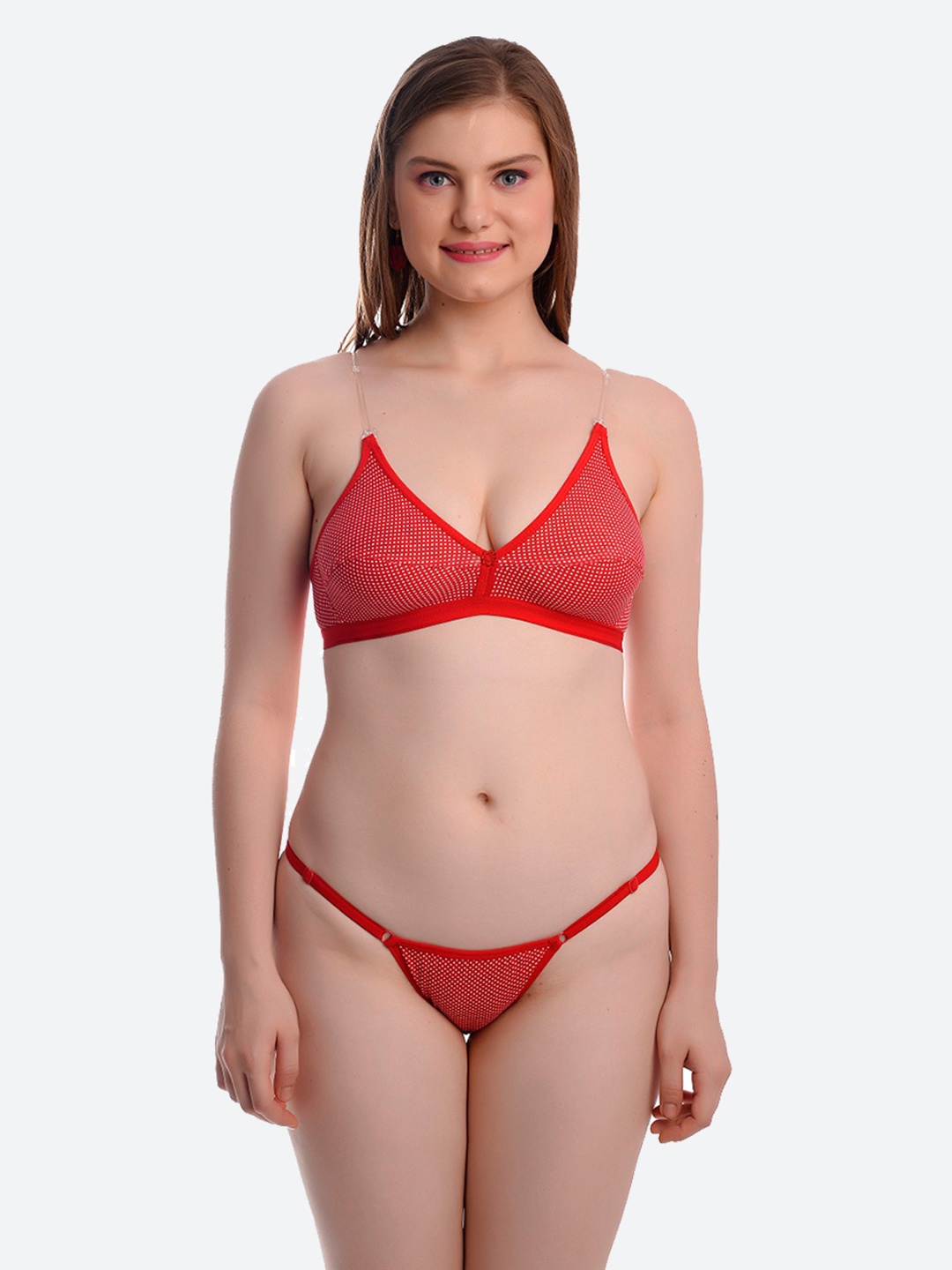

Fleurt Red Self-Design Lingerie Set