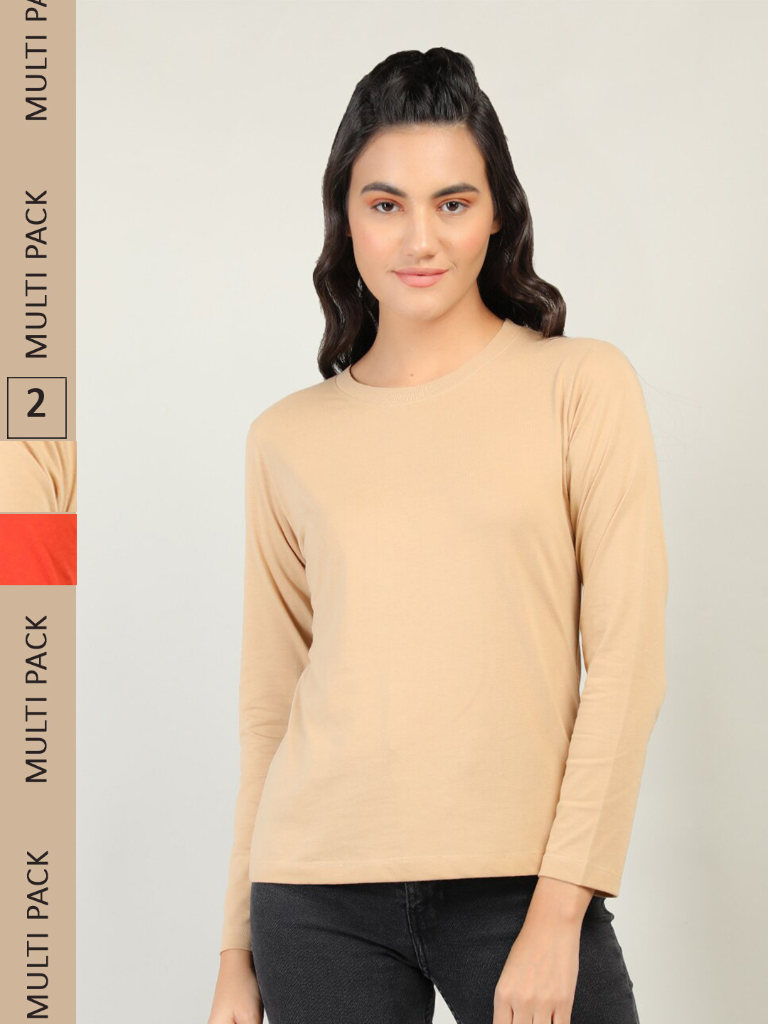

Plagg Women Pack of 2 Cotton T-shirt, Beige