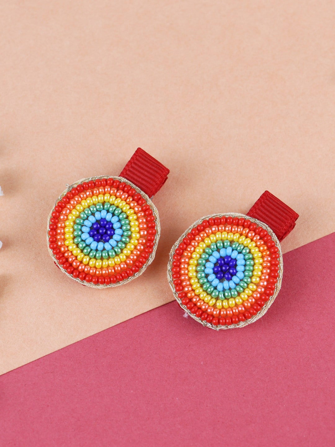 

Asthetika Kids Girls Set of 2 Red & Orange Beaded Alligator Hair Clip