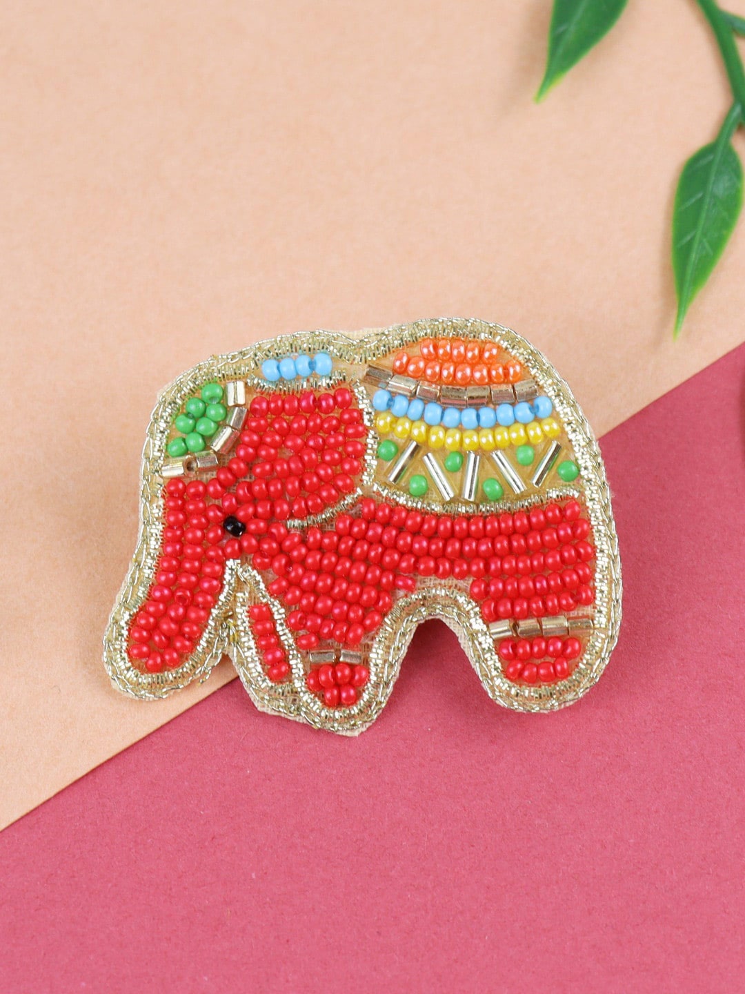 

Asthetika Kids Girls Red & Gold-Toned Beaded Alligator Hair Clip