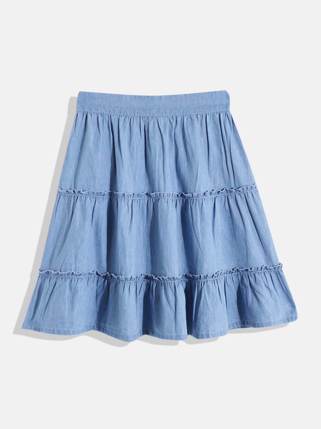 

HERE&NOW Girls Flared Tiered Denim Skirt, Blue