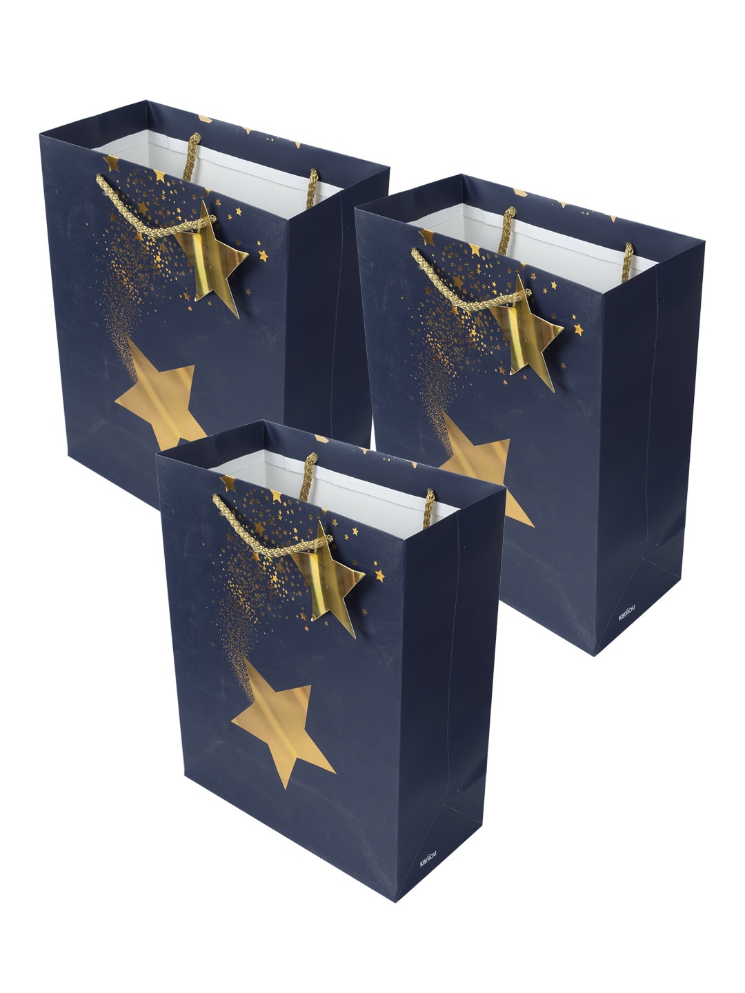 

MARKET99 Navy Blue Set Of 3 Printed Paper Bags