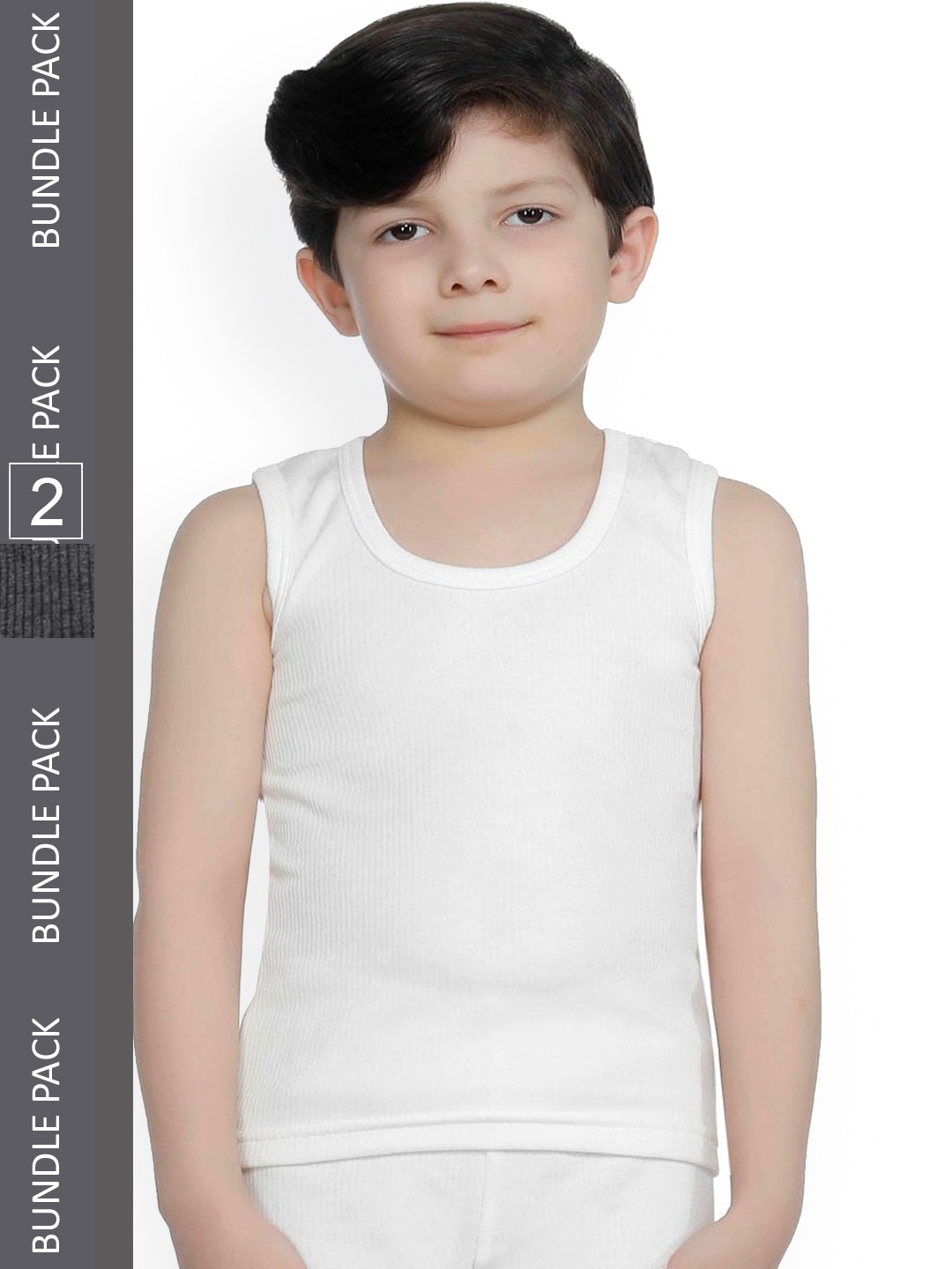 

Bodycare Boys Pack Of 2 Charcoal Melange & White Cotton Thermal Tops